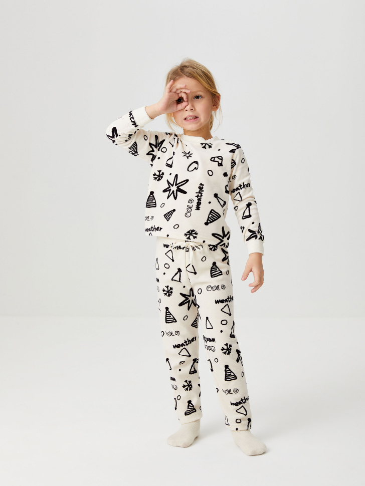 Велюровая пижама с принтом для девочек (белый, 92-98 (2-3 YEARS)) sela 4680129125462 - фото 1