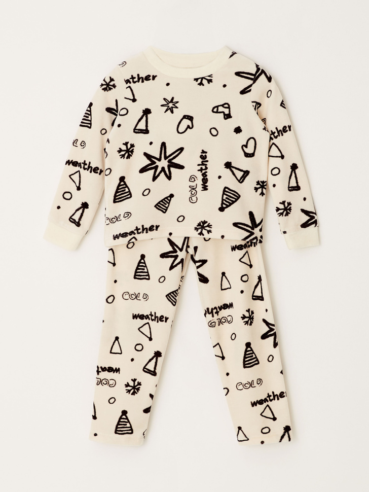 Велюровая пижама с принтом для девочек (белый, 92-98 (2-3 YEARS)) sela 4680129125462 - фото 2