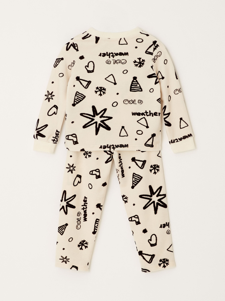 Велюровая пижама с принтом для девочек (белый, 92-98 (2-3 YEARS)) sela 4680129125462 - фото 3