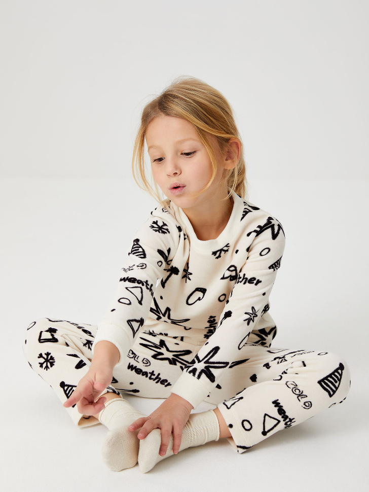 Велюровая пижама с принтом для девочек (белый, 92-98 (2-3 YEARS)) sela 4680129125462 - фото 7