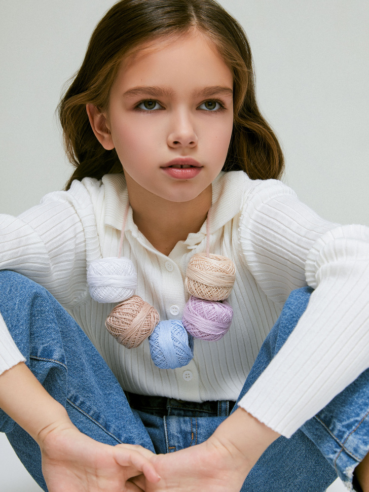 

Кардиган с отложным воротником для девочек, Белый