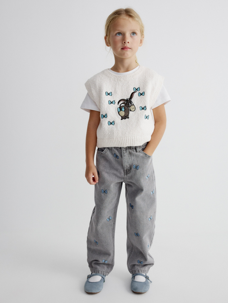 Джинсы Sela Paperbag fit с вышивкой Союзмультфильм для девочек, арт. 36668