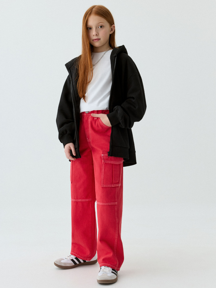 Джинсы Baggy Fit с карманами карго для девочек. Фото №3