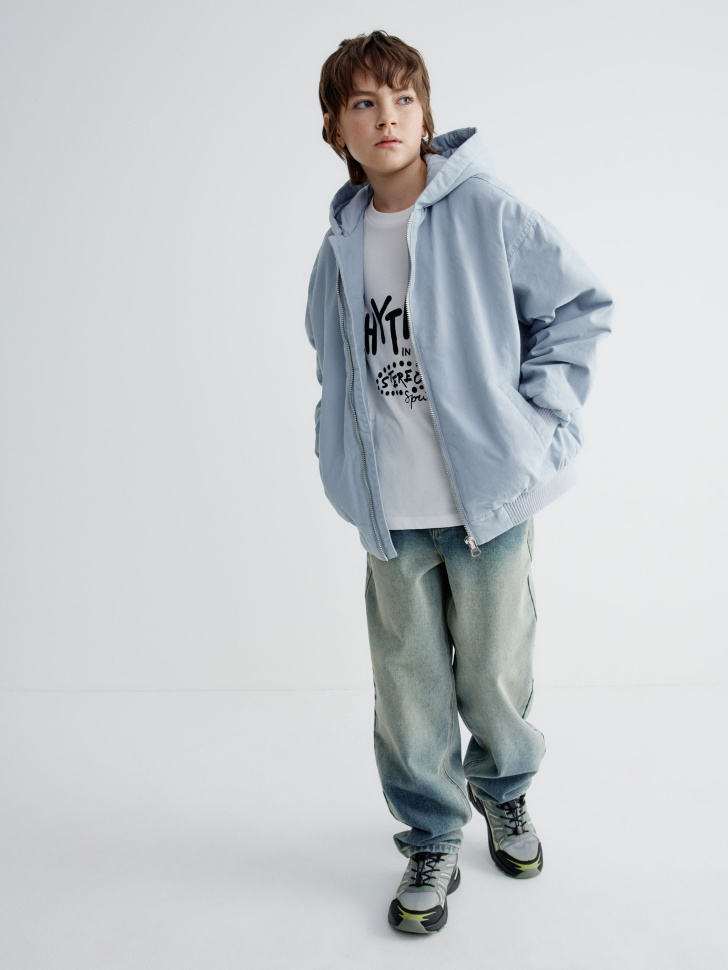 куртка из хлопка с эффектом стирки детская универсального стиля с лицевой стороны