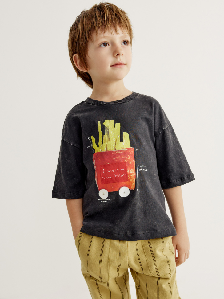 Футболка оверсайз для мальчиков SELA ART PEOPLE, серый, арт. 44957