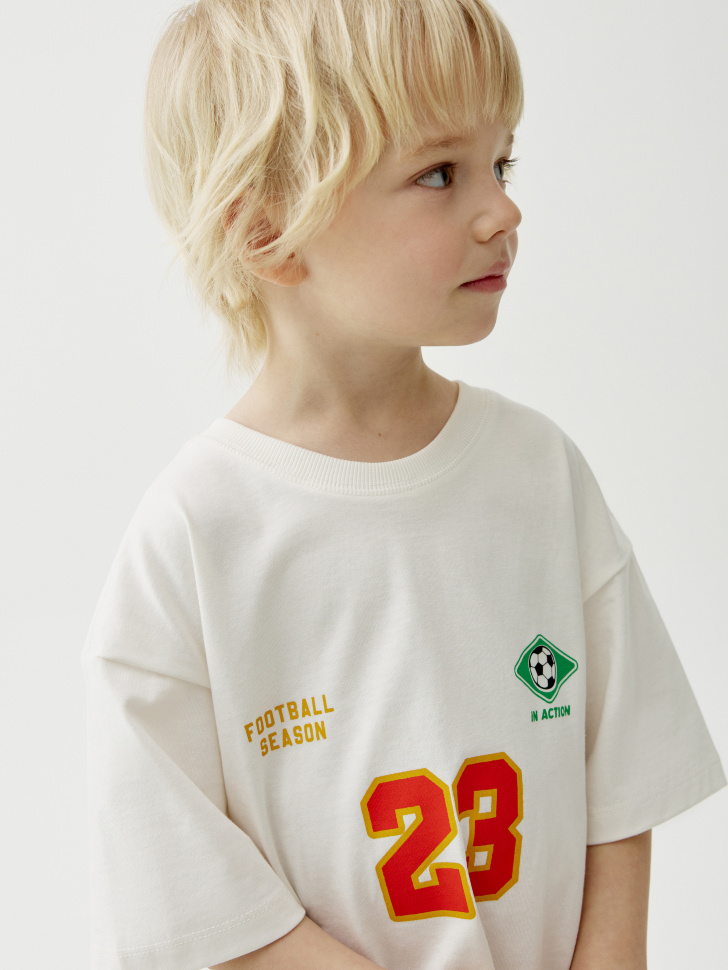 футболка оверсайз с принтом для мальчиков из хлопка спереди