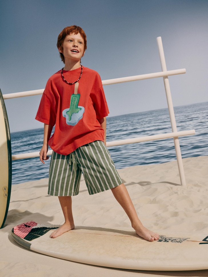 Шорты Sela свободные в полоску, зеленый, арт. 53631