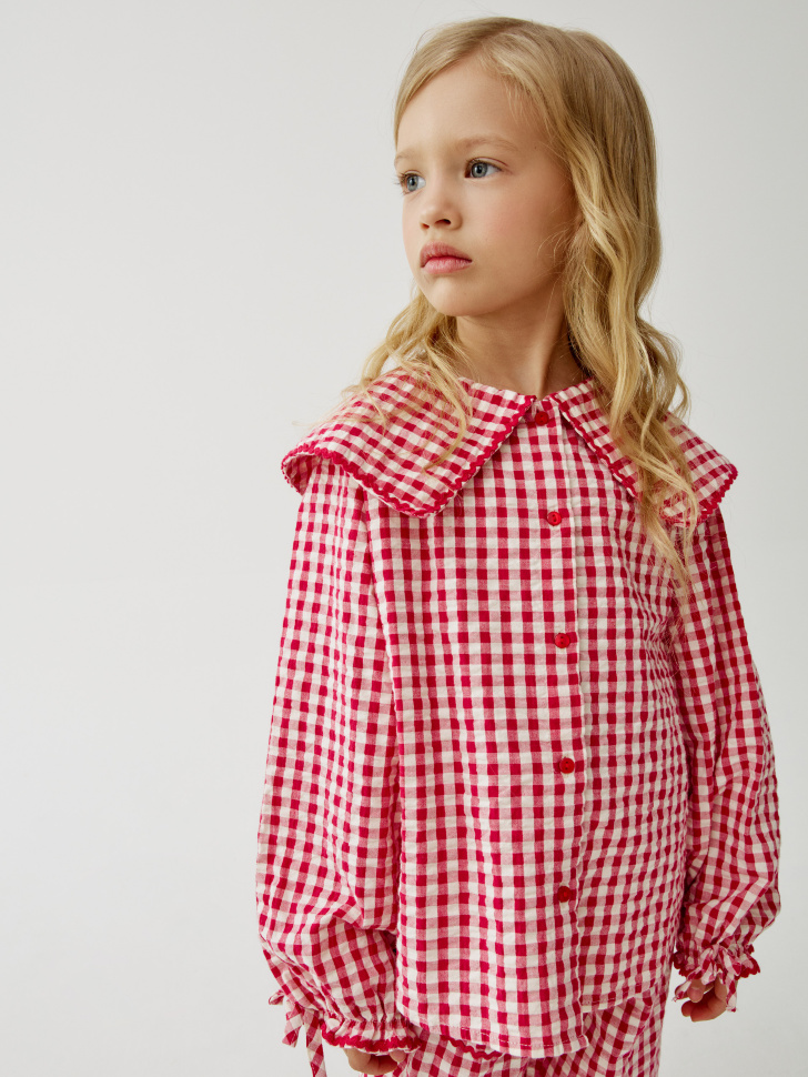 

Нарядная блузка из хлопка в клетку для девочек, SL6805040505