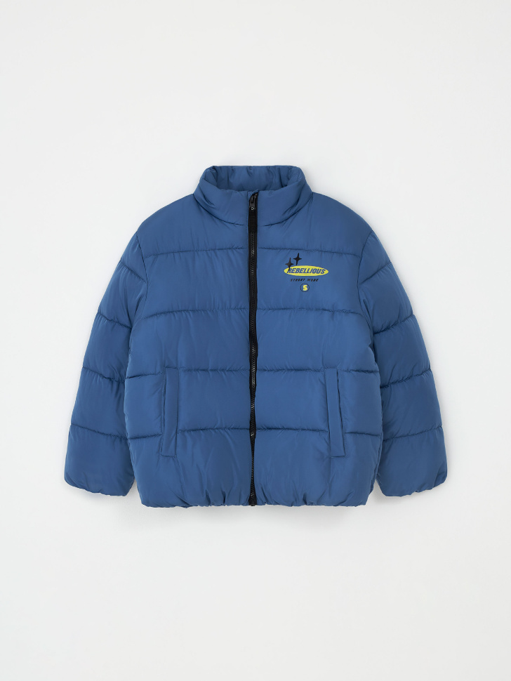 Картинка - Стеганая дутая куртка с принтом для мальчиков (голубой, 134) 4680168285882