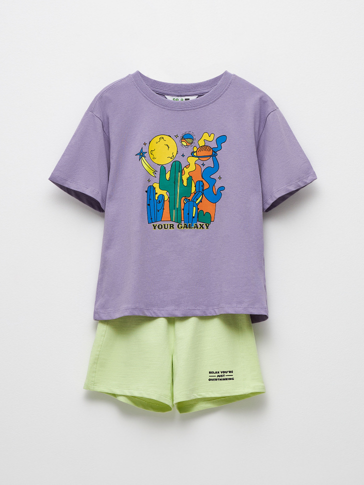 Комплект из футболки и шорт для мальчиков (фиолетовый, 104)