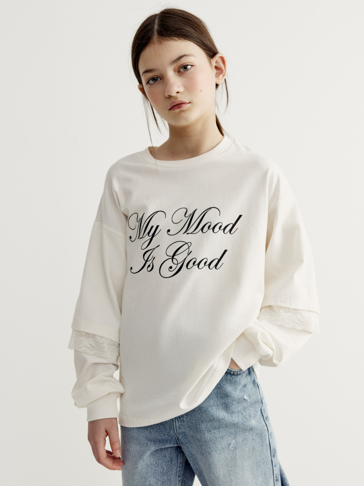 

Лонгслив оверсайз с принтом для девочек, SL6803050206