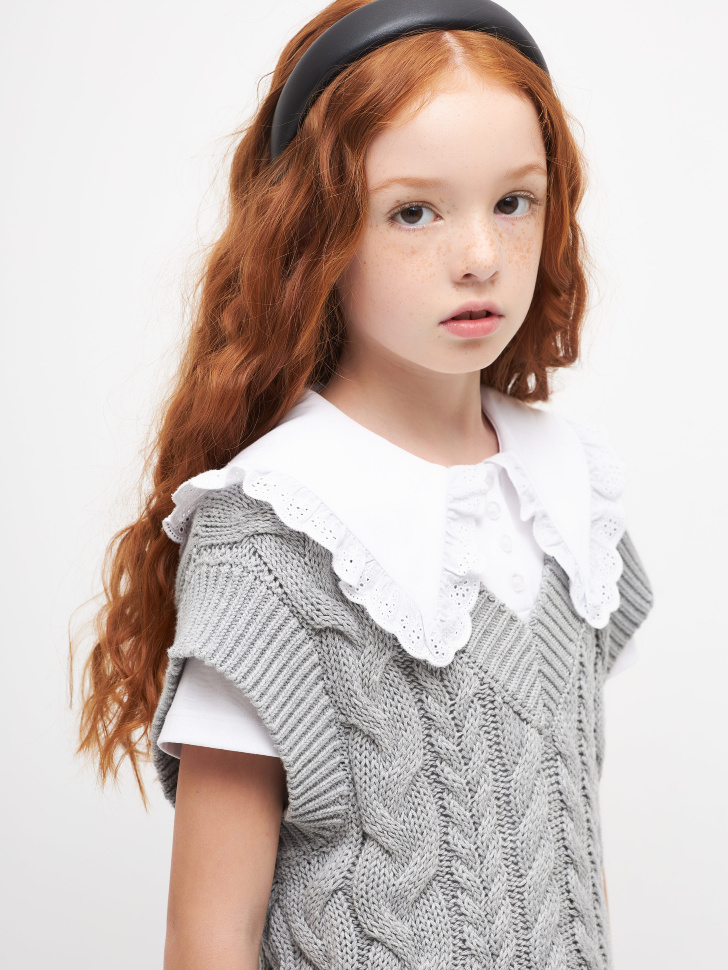 Хлопковый жилет вязкой косами для девочек (серый, 158)