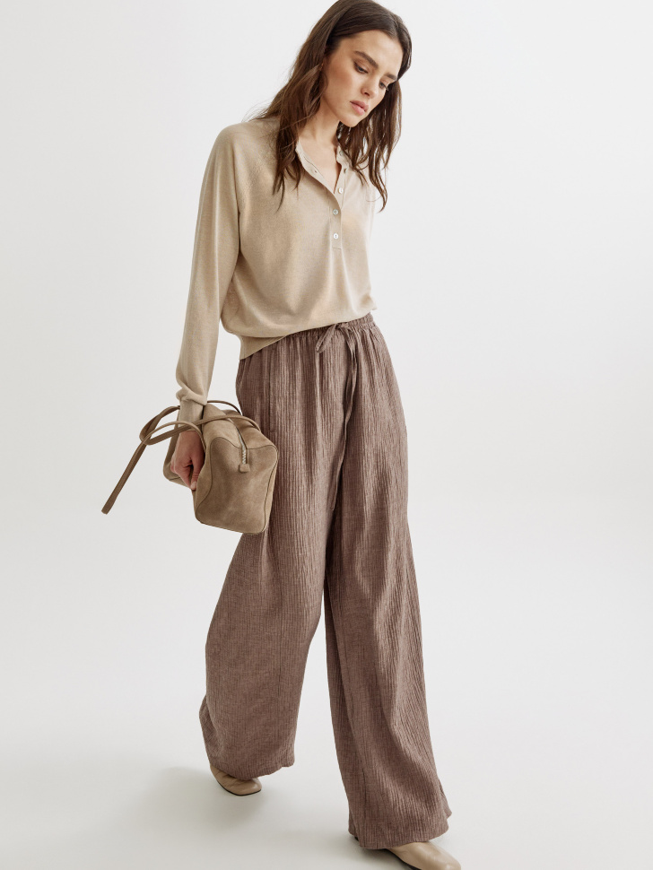 Широкие брюки из жатой ткани, розовый, арт. 42954