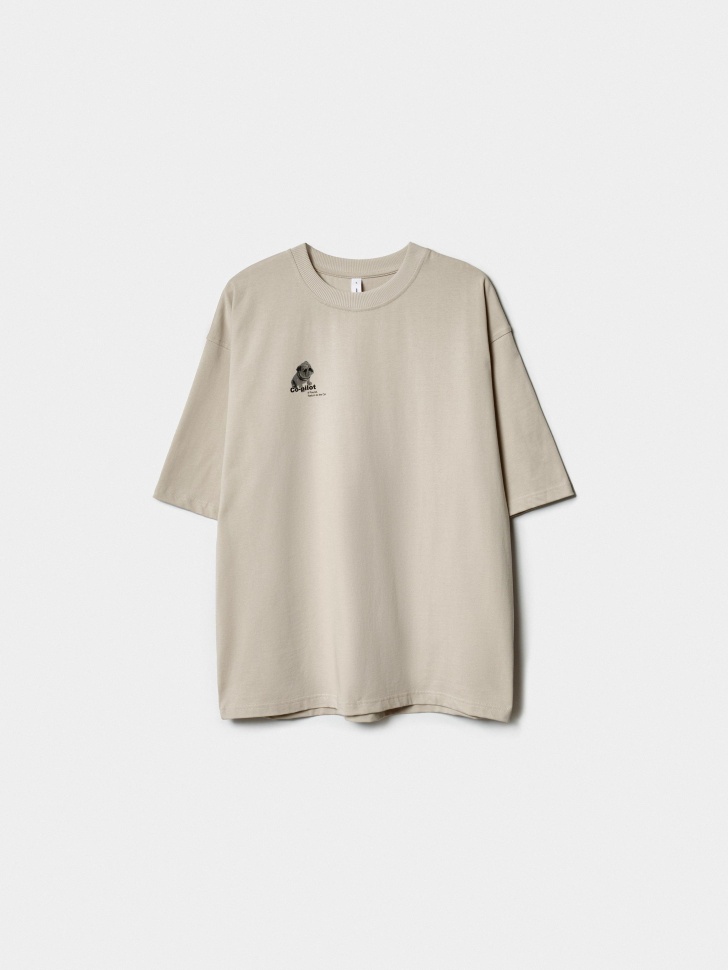 Футболка оверсайз Sela с принтом 'Мопс', бежевый, арт. 42881