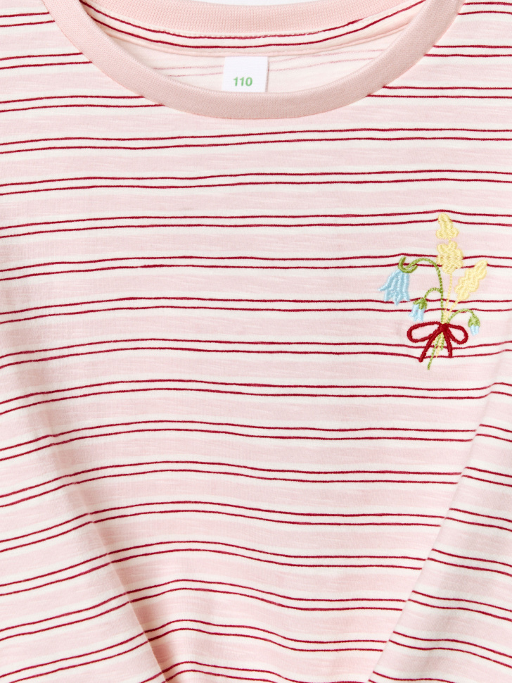 укороченная футболка в полоску с узлом для девочек из россии вид сбоку