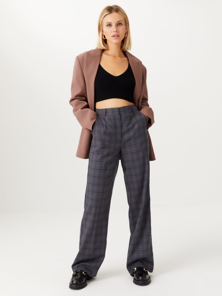 

Брюки dad fit в клетку, Серый