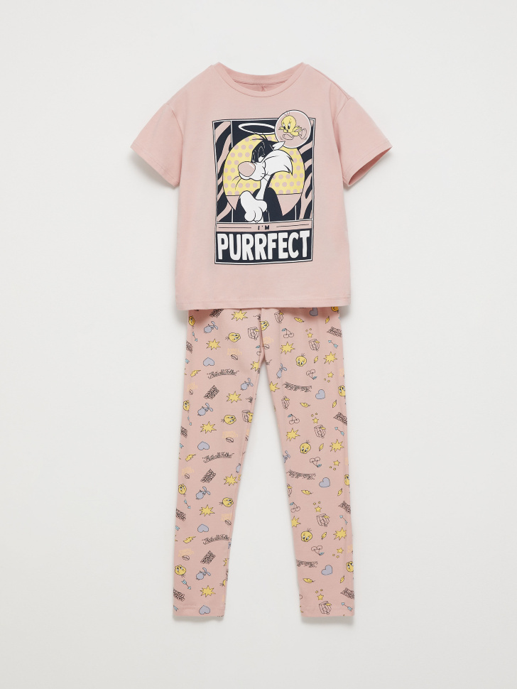 Пижама с ярким принтом Looney Tunes для девочек (розовый, 134-140 (9-10 YEARS)) sela 4680129221614 - фото 1