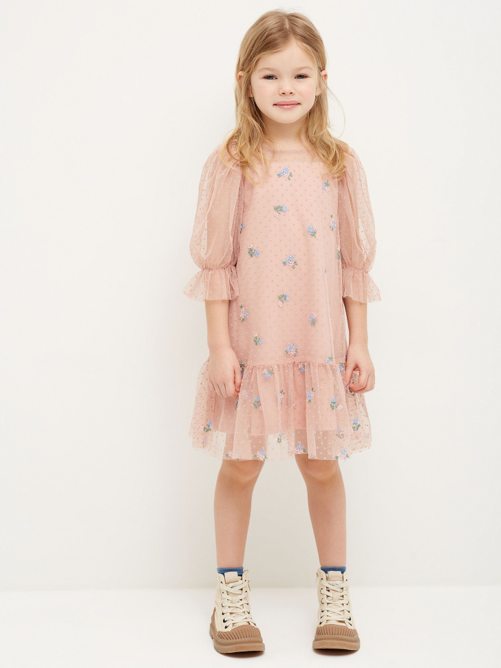 Нарядное платье с вышивкой для девочек (розовый, 116) от Sela