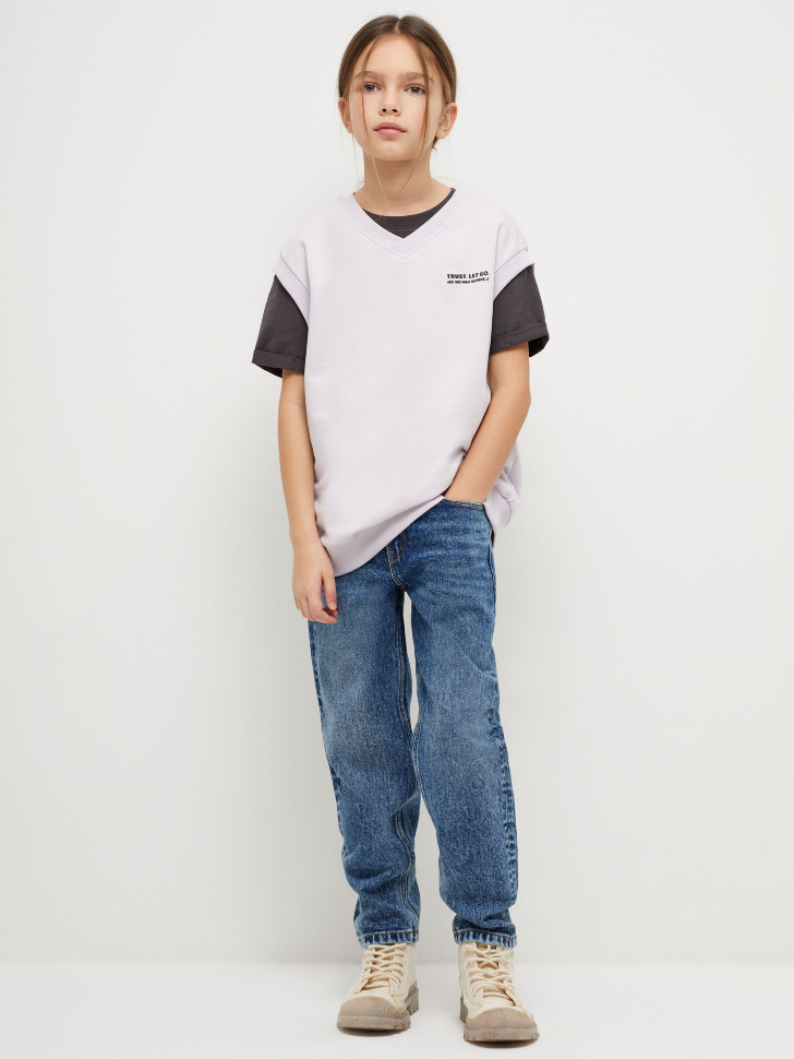 

Джинсы Mom fit для девочек, Синий