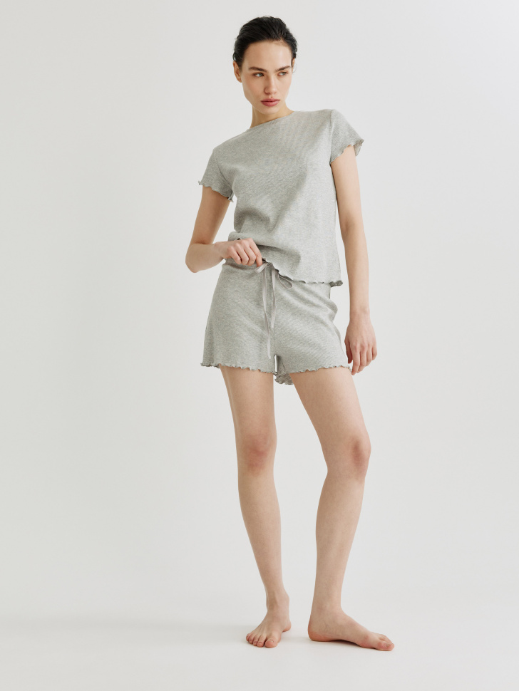 Домашние шорты SELA с кружевом, серый, арт. 39049