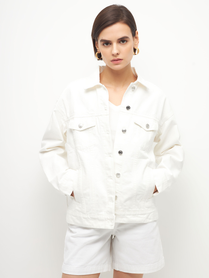 Белая джинсовая куртка оверсайз (белый, L) sela 4680129732899 - фото 3