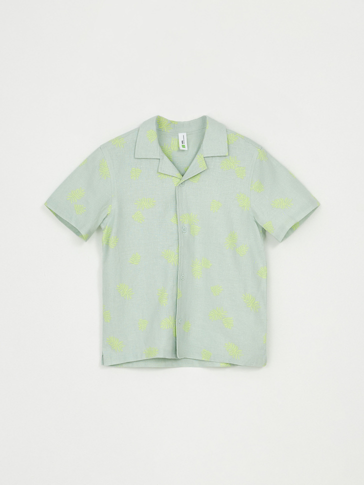 Рубашка из смесового льна для мальчиков (зеленый, 92)