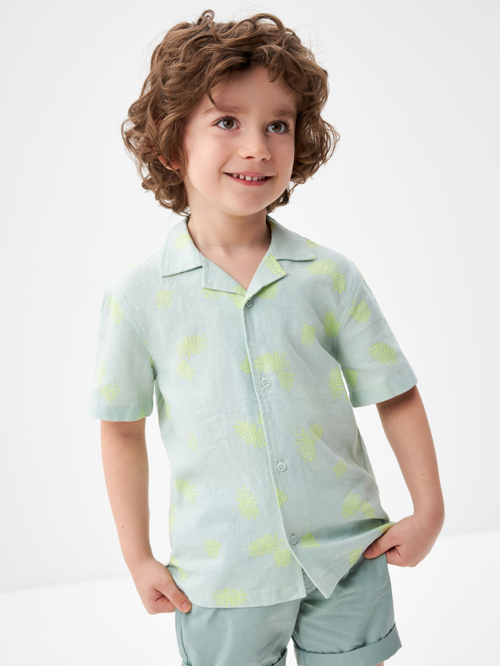 Рубашка из смесового льна для мальчиков (зеленый, 92)