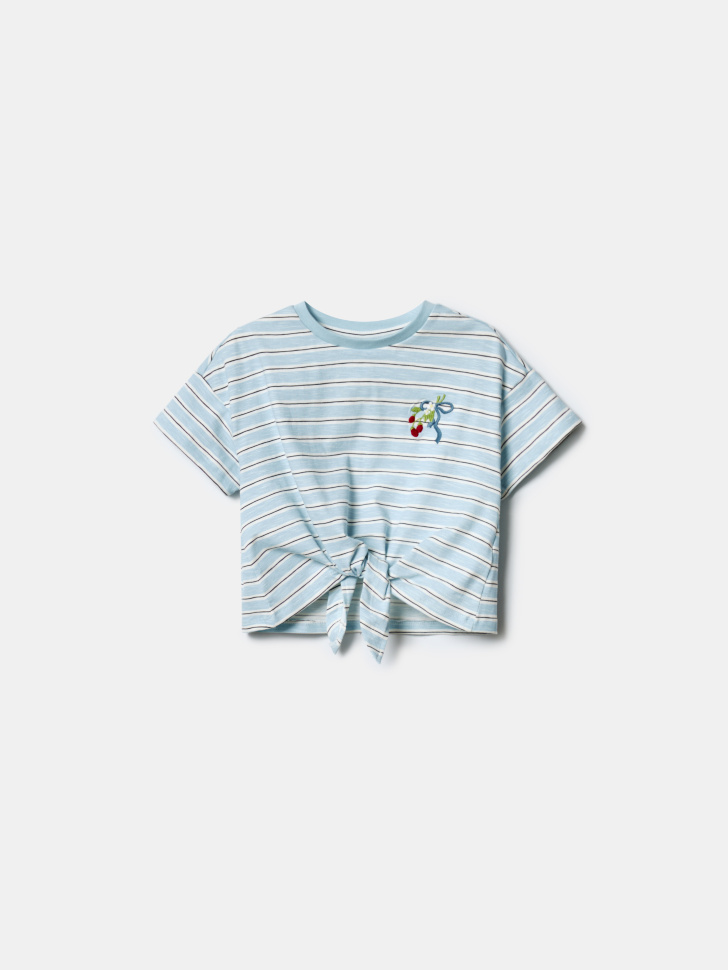 укороченная футболка в полоску с узлом для девочек по цене 899 руб вид справа