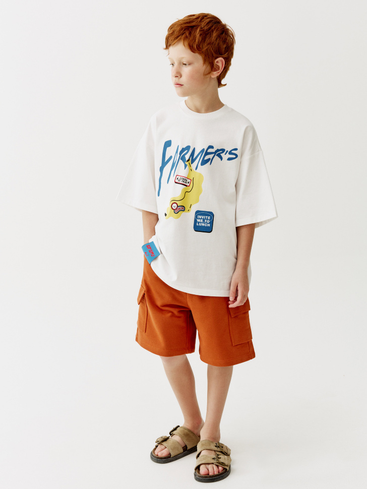 трикотажные шорты-карго для мальчиков от бренда sela вид слева