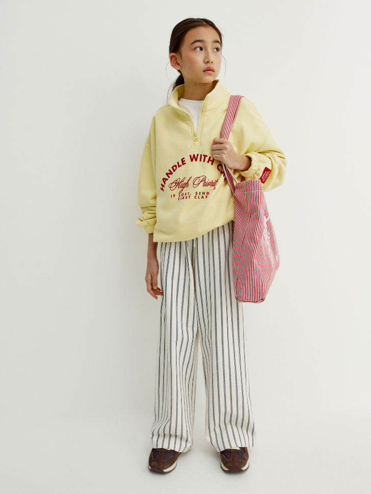 Широкие брюки в полоску Sela, белый, арт. 54361