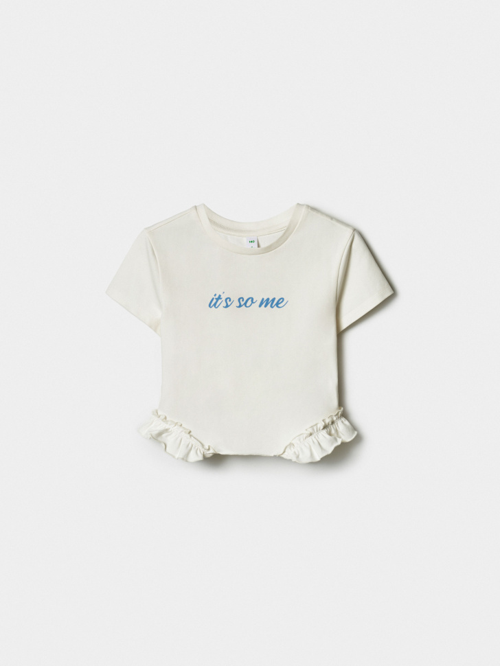 укороченная футболка с рюшами для девочек из россии вид сбоку