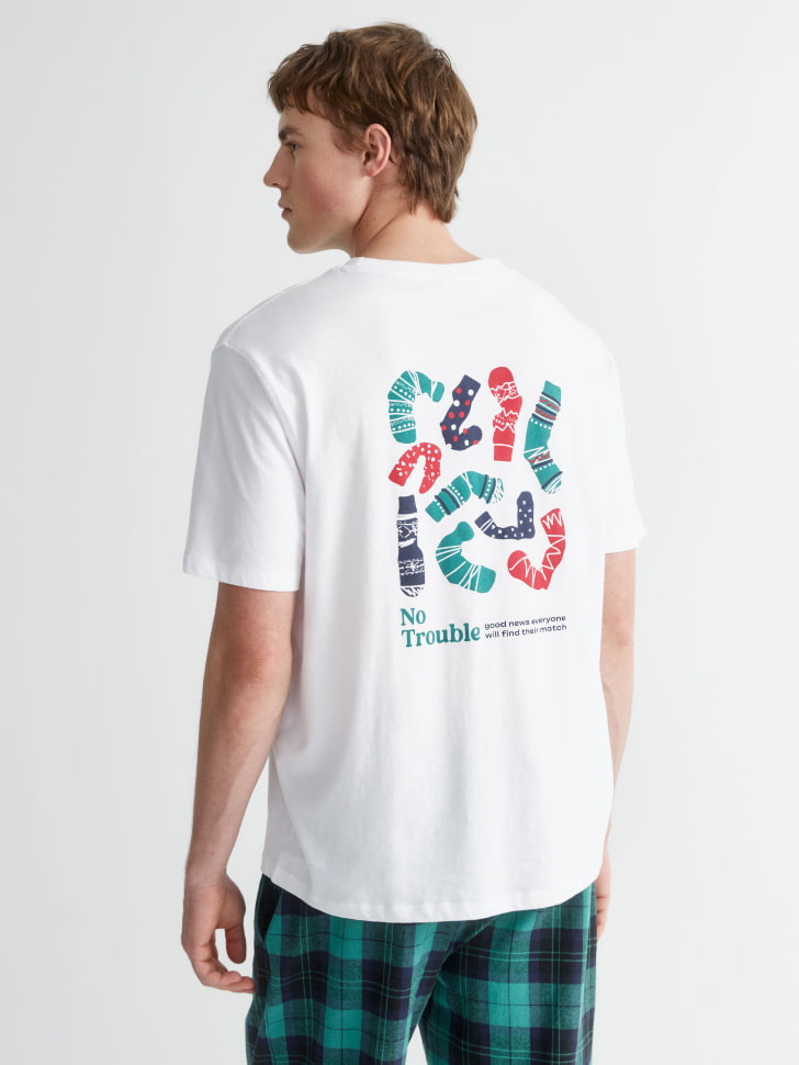 Пижамная футболка с новогодним принтом, белый, арт. 15719