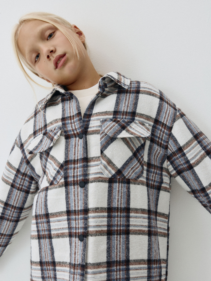 

Утепленная куртка-рубашка в клетку для девочек