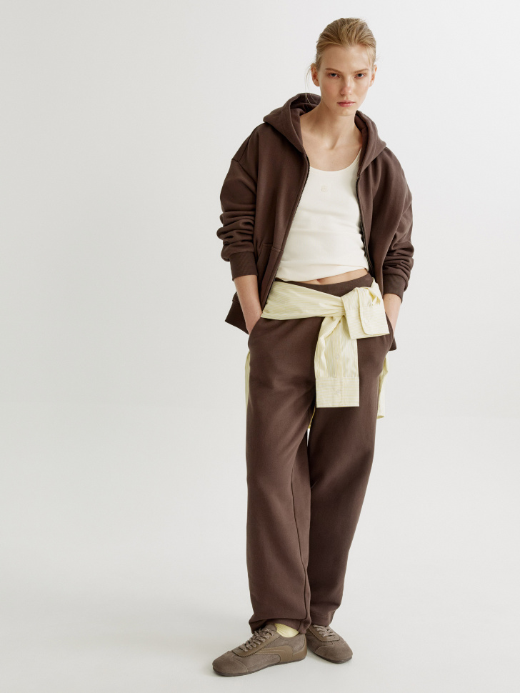 Брюки SELA из хлопкового футера, коричневый, арт. 42995