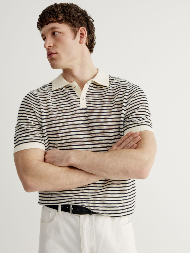 Вязаное поло Sela в полоску, белый, арт. 52820