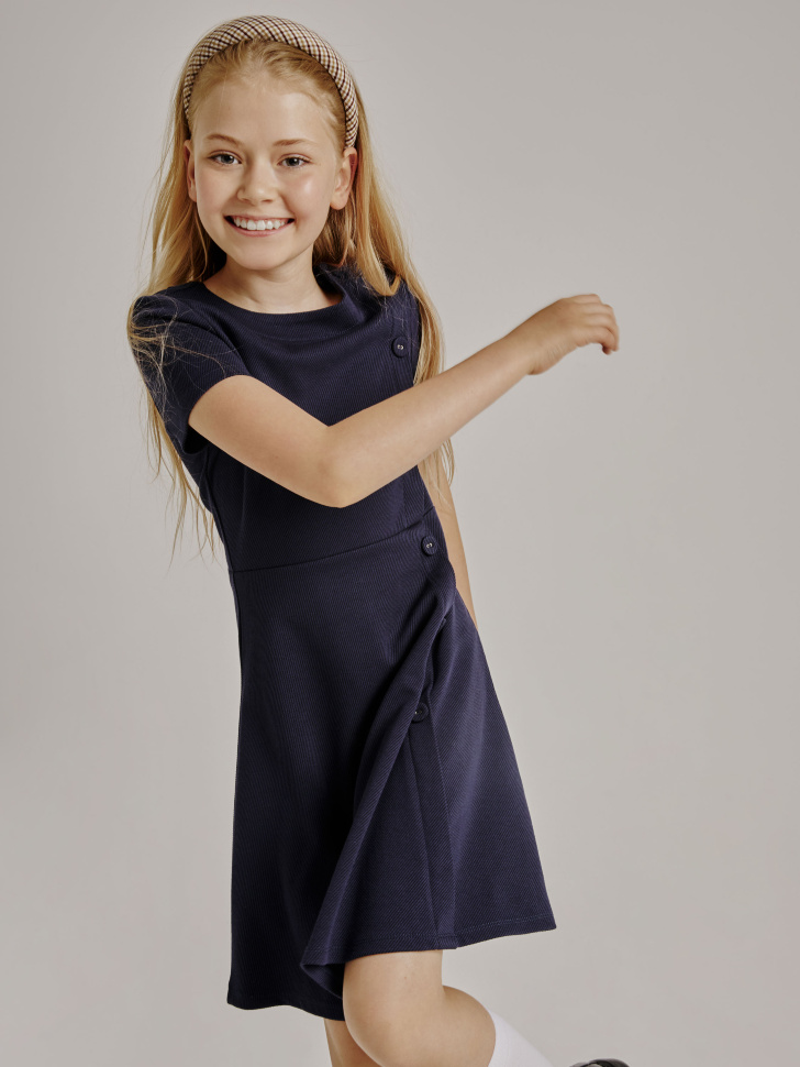 SELA Трикотажное платье для девочек (синий, 128/ 8-9 YEARS)