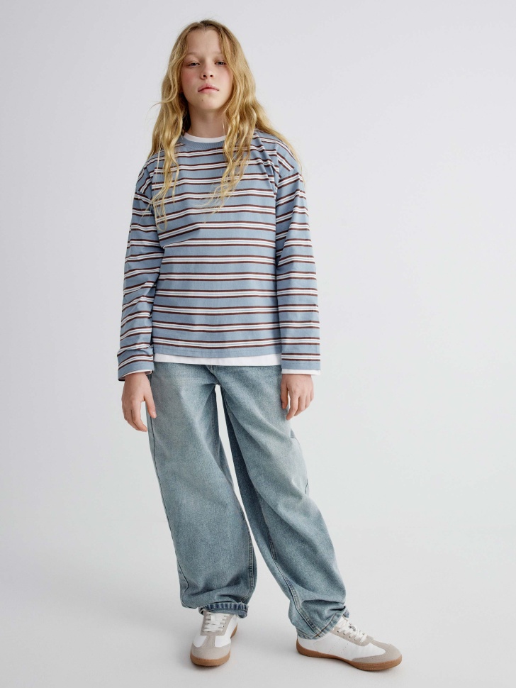 базовый лонгслив в полоску для девочек от бренда sela вид слева