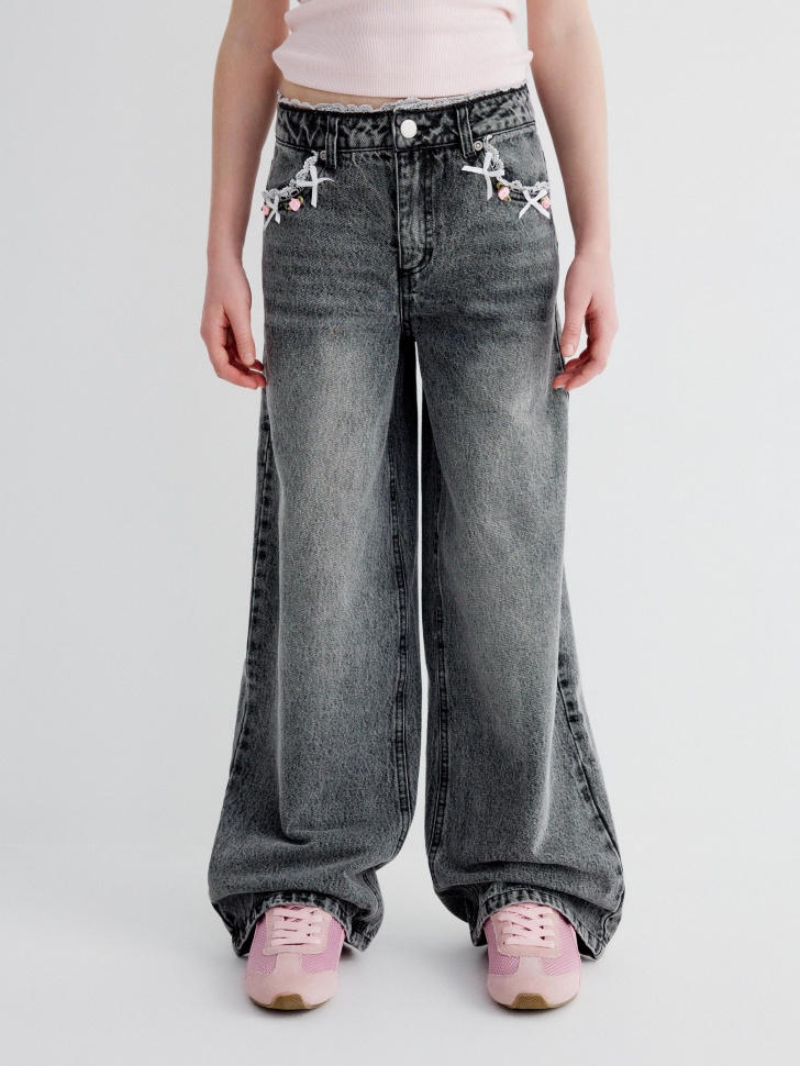 джинсы wide leg с градиентом для девочек от бренда sela вид слева