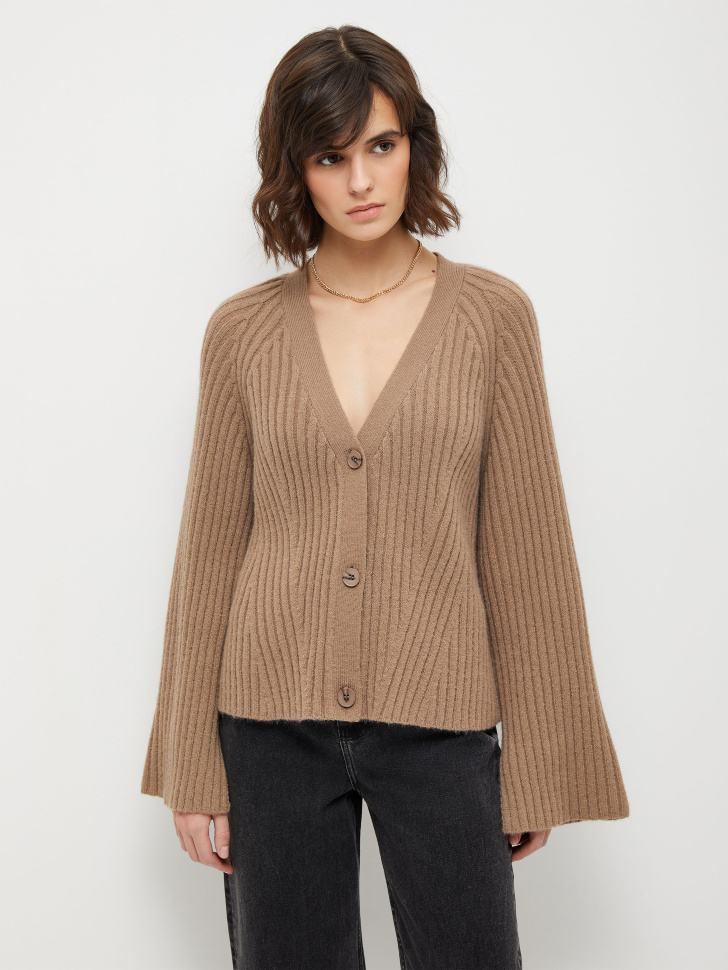 

Вязаный кардиган в рубчик, Коричневый
