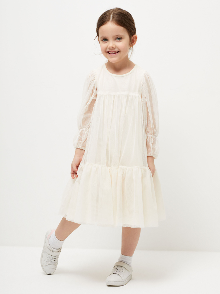 

Ярусное платье из сетки для девочек, Белый