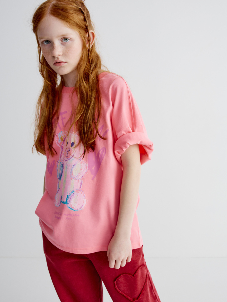 Футболка SELA оверсайз с принтом для девочек, арт. 37029