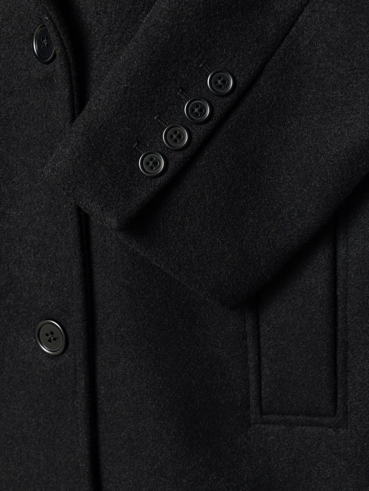 двубортное пальто миди из смесовой шерсти универсального стиля с лицевой стороны