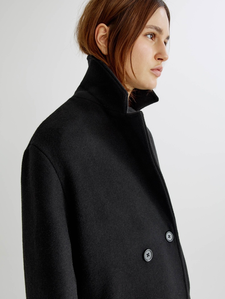 двубортное пальто миди из смесовой шерсти от бренда sela вид слева