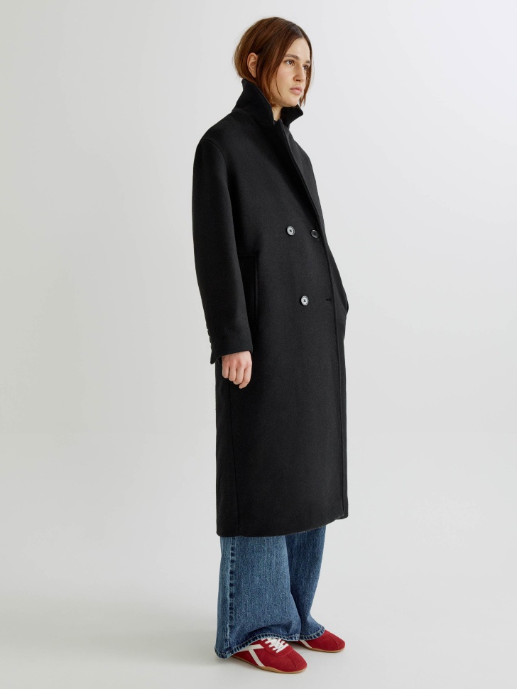 двубортное пальто миди из смесовой шерсти по цене 9999 руб вид справа