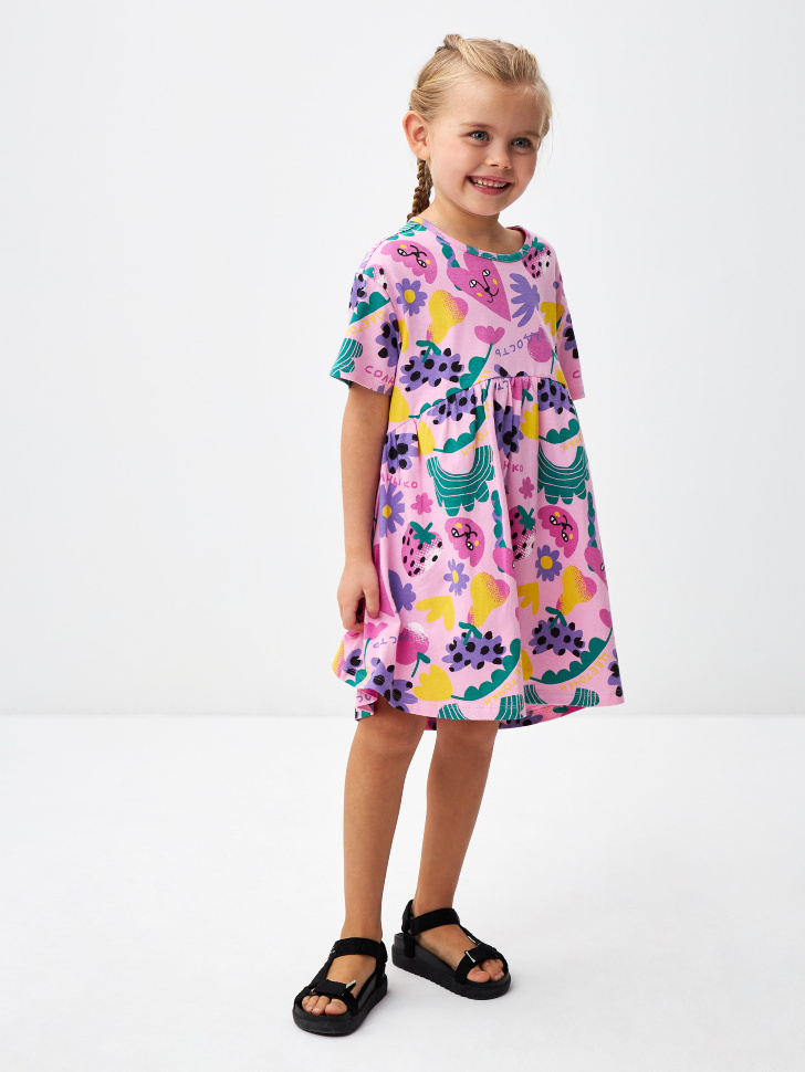 Платье с принтом sela x Маша Сомик для девочек (розовый, 104) sela 4680168410642 - фото 2