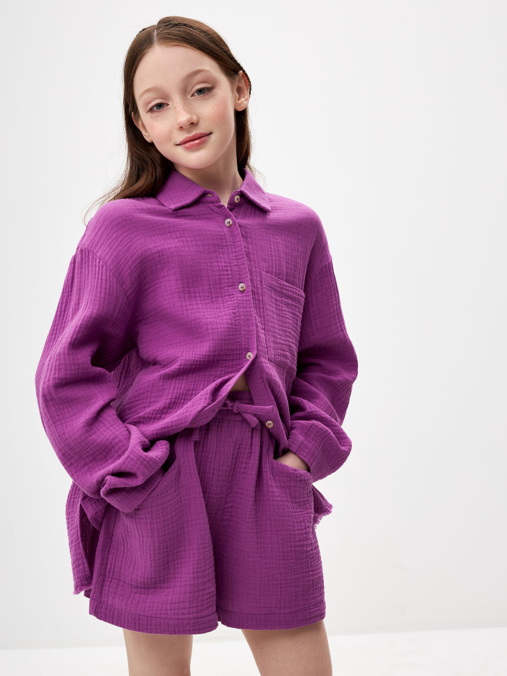 Картинка - Рубашка из муслина для девочек (фиолетовый, 164) 4680168679872