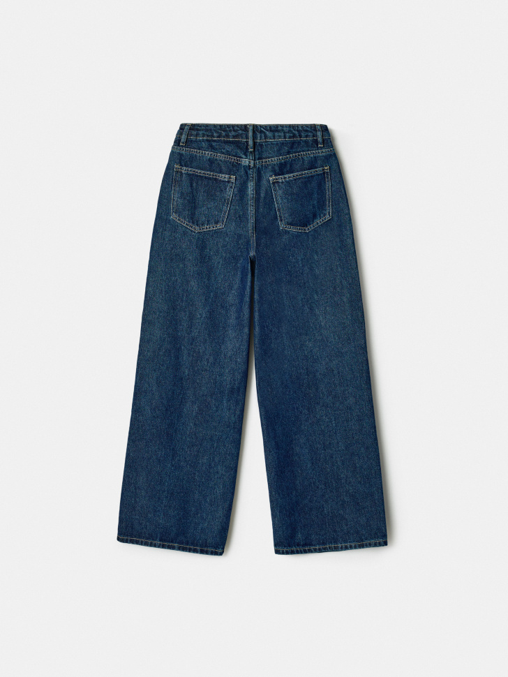 широкие джинсы с вышивкой для девочек от бренда sela вид слева