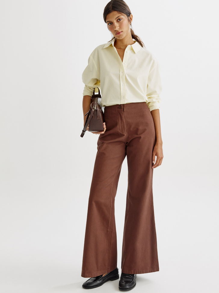 Брюки Sela клеш из хлопка, коричневый, арт. 43736