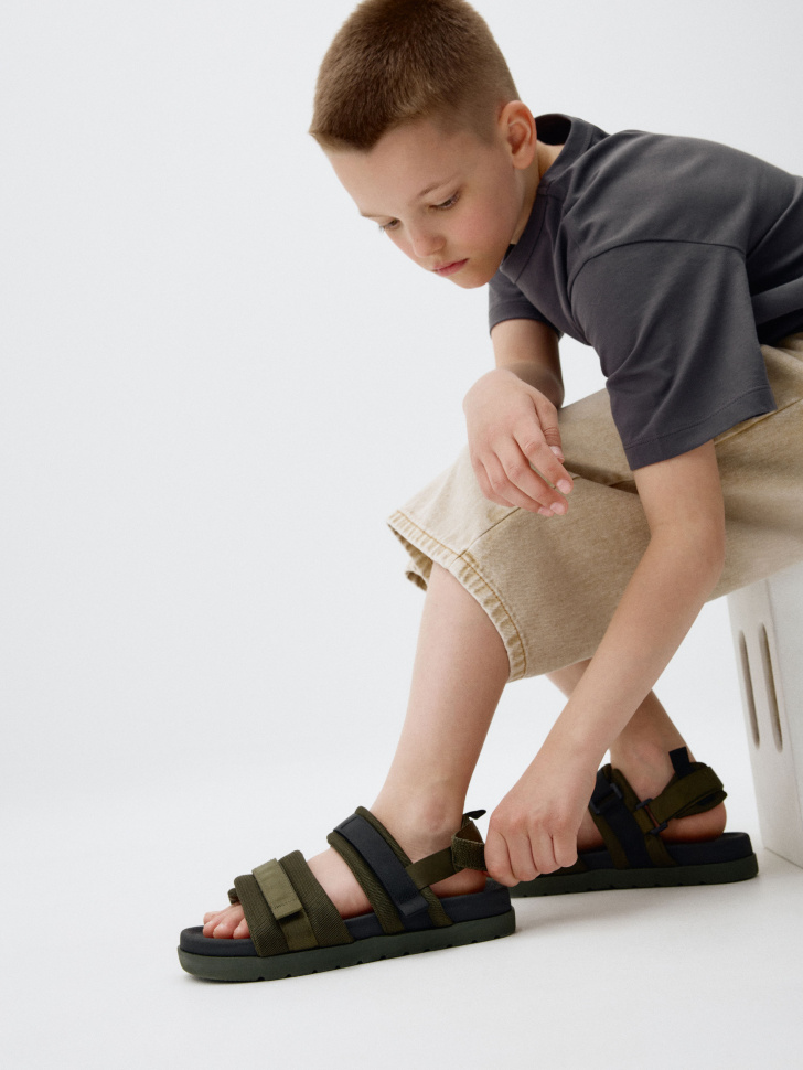 Сандалии Sela на липучках, хаки, арт. 54370