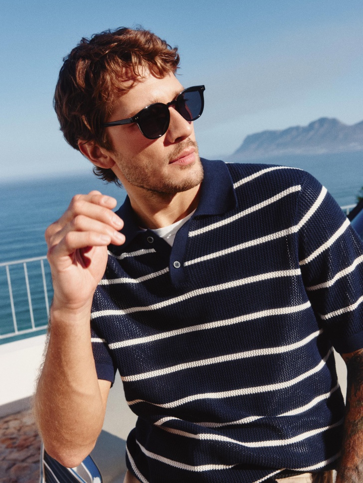 Вязаное поло Sela в полоску, синий, арт. 52615